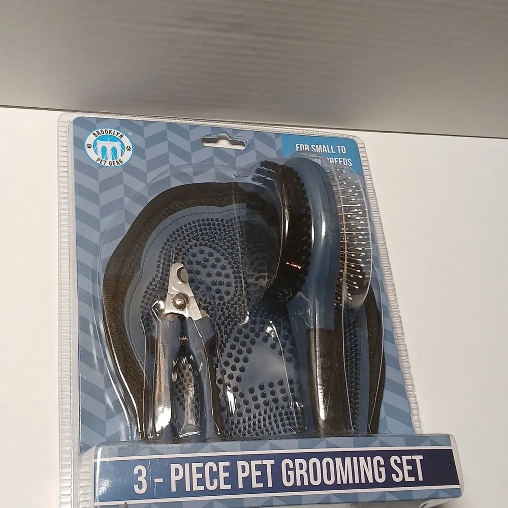 Pet Grooming 3 Piece Set Black Blue 3-Way For Small to Medium Breeds NWT